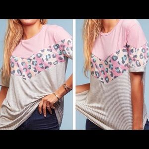 Blush Animal Print Stripped Top Pink Gray New